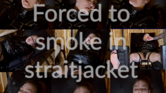 Forced to powerpuff a marlboro red short in straitjacket video from Ally Lust