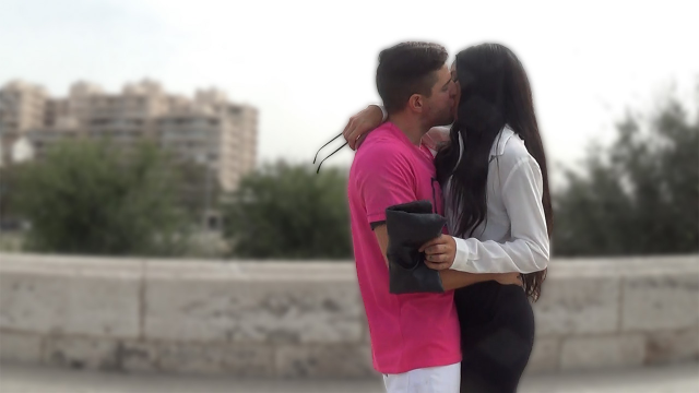 Kissing A Hot Spanish Brunette With The Pink T-Shirt Trick video from Antonio Mallorca