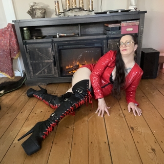 Shiny Red Vinyl and Thigh High Boots photo gallery by Bella Vendetta