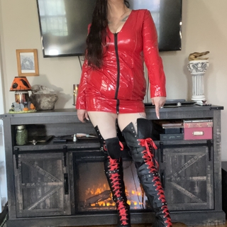 Shiny Red Vinyl and Thigh High Boots photo gallery by Bella Vendetta