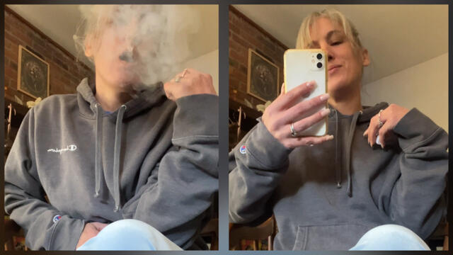 Your Mean Stepsister Smokes Your Vape & Records You Jerking Off On Her Cell Phone video