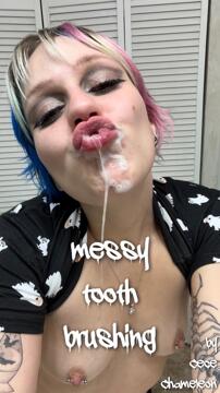 messy tooth brushing video from