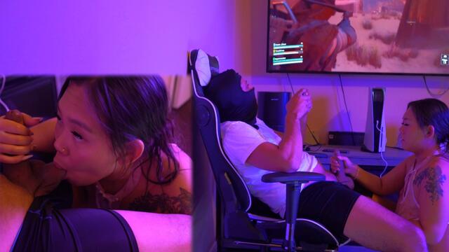 emptied his balls while he played video games video from Creamy Asian