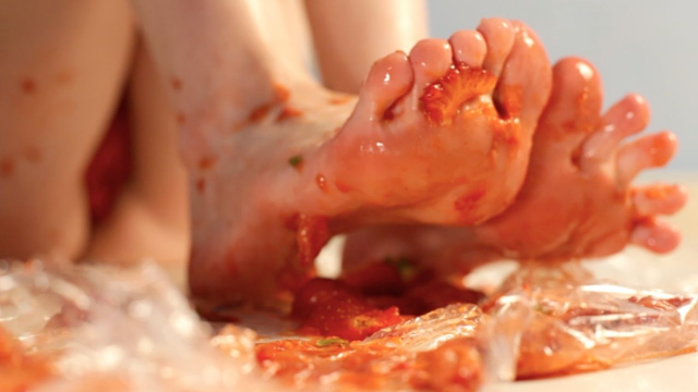 crushing ripe fruit under soft soles video from Dion De Rossi