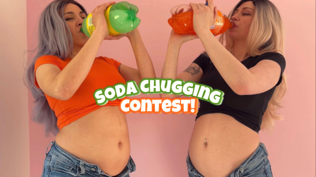 One Sip Away From Exploding - Bloated Belly Soda Chugging Contest and Worship video from Kim And Vivi