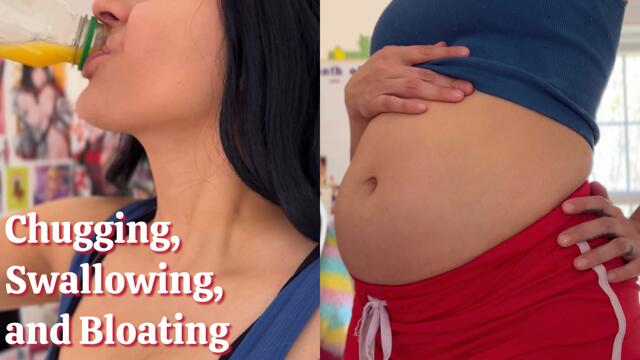 Up Close Throat Swallowing and Belly Bloat video from Kim And Vivi
