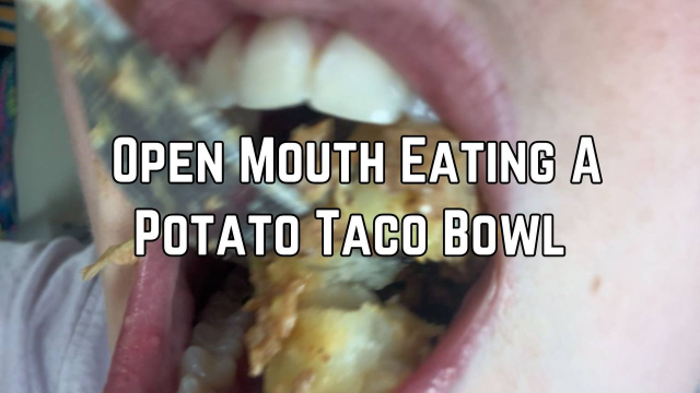 Up Close Open Mouth Eating A Potato Taco Bowl video from Phoenix Bates