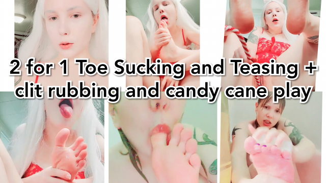 2 for 1 Toe Sucking and Teasing + clit rubbing and candy cane play video from Invadernoodles