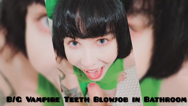 B/G Blowjob with Vampire Teeth in Bathroom video from Invadernoodles