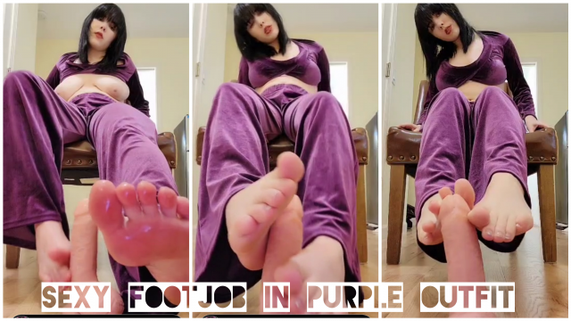 Sexy footjob in purple outfit video from Invadernoodles