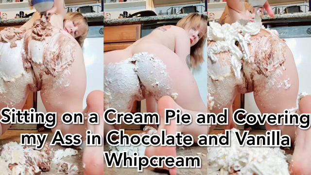 Sitting on a Cream Pie and Covering my Ass in Chocolate and Vanilla Whipcream video from Invadernoodles