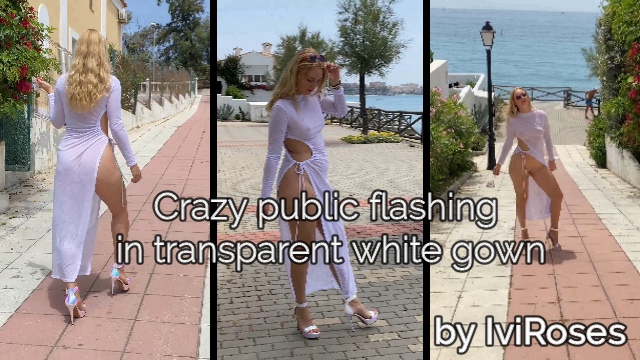 Crazy public flashing in transparent dress video from Iviroses