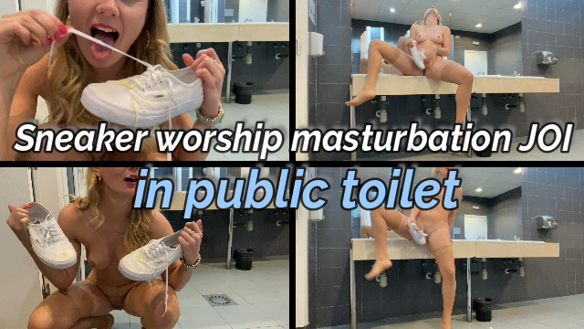 Sneaker worship JOI in public TOILET sinks video from Iviroses