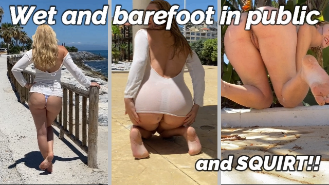 Wet and barefoot in public squirt video from Iviroses