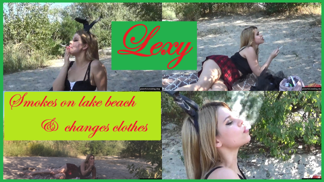 Lexy smokes on lake beach and changes clothes video from Karina Smoking