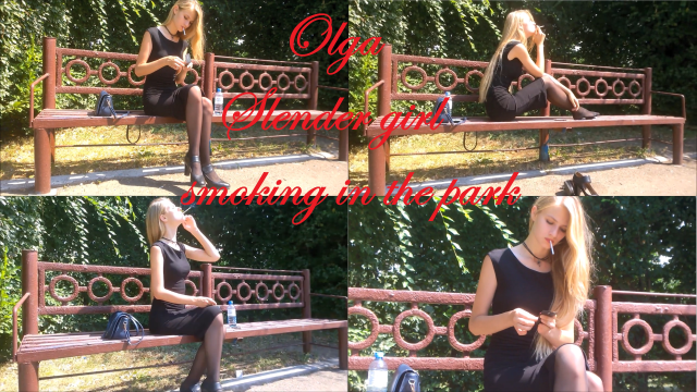 Slender girl Olga smokes in the park video from Karina Smoking
