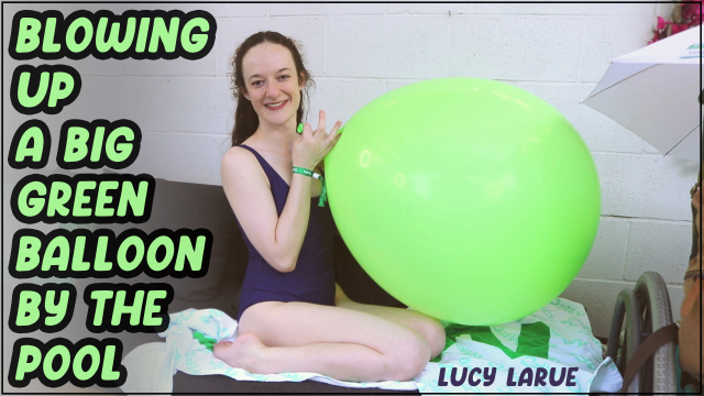 Blowing Up A Big Green Balloon by the Pool