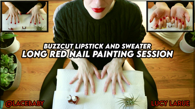 Buzzcut Lipstick and Sweater Long Red Nail Painting Session video from Lucy LaRue