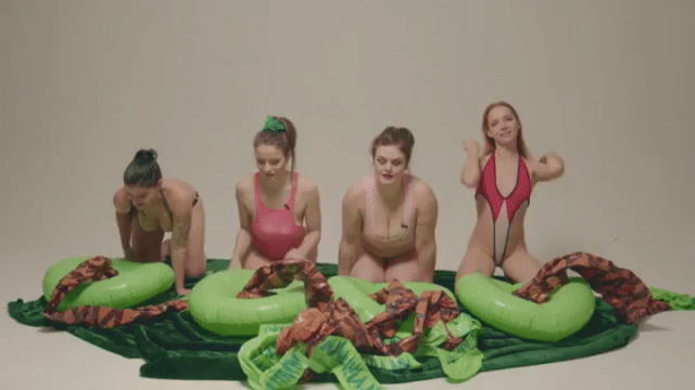 4 girls with inflatable palm trees video from Lolicoon