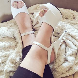 Gold Pedicure in White Platform Heels photo gallery by Maddie Royce