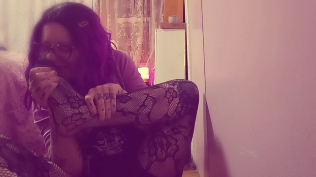 Goth Girl with Smelly Feet - Ew, Gross! Meredith Tourmaline with Black Lace Pantyhose, Fluffy Slippers, & Smelly Feet! video from