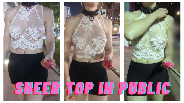 A very public walk with a white see-thru top video from