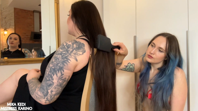 Long Hair Brushing and Hair Worship Lesbian Domination | Mika Kedi, Mistress Karino video from Mika