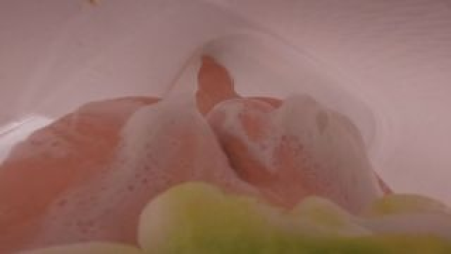 POV tiny man scrubs giantess body clean video