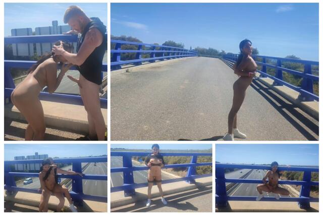 Cute naughty girl naked in public  fucking on the highway bridge video from AlisonPaola