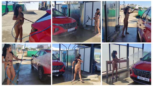 I have fun in public washing the car at a gas station, people see me naked video from Naughty Pocahontas