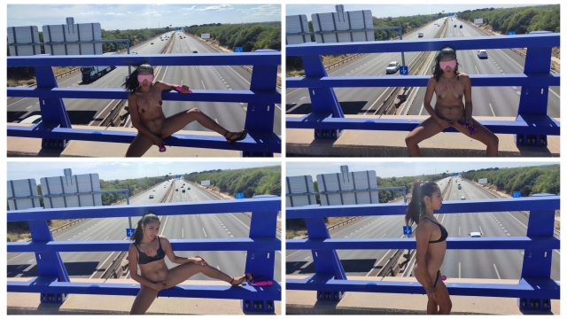 Playing with my pussy on the highway bridge video from Naughty Pocahontas