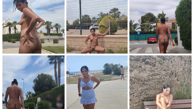 Pretty Latina in town walking barefoot down the street naked video from Naughty Pocahontas