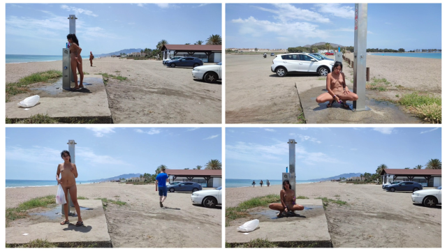 Showering in the bathroom in front of the beach, while I masturbate with the dildo, many men pass by and see me masturbating, how horny I am video from Naughty Pocahontas