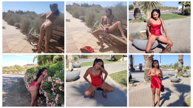Walking in the city in a dress and high heels, I take off my clothes and pour oil on my body, and masturbate in public. video from AlisonPaola