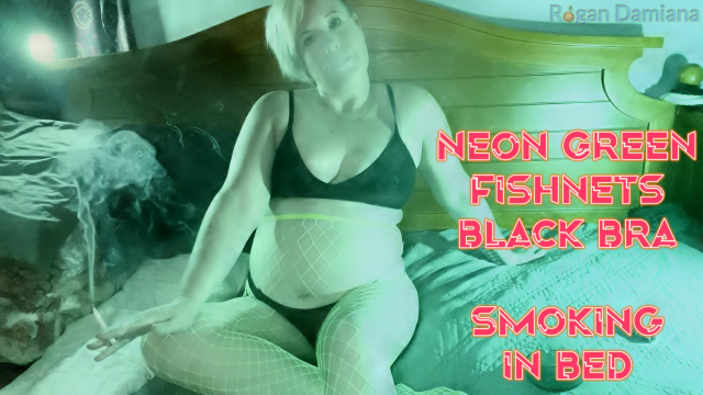 Neon Green Fishnets Black Bra Smoking video from Rogan Damiana
