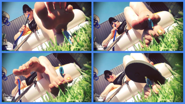 Little weak man destroyed by Giantess feets outdoor video from Mistress Misha Goldy