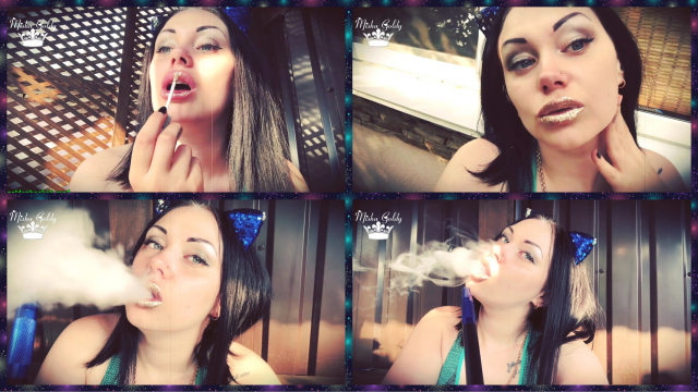Shiny Glittery Lips Smoking Hookah Outdoor video from Mistress Misha Goldy