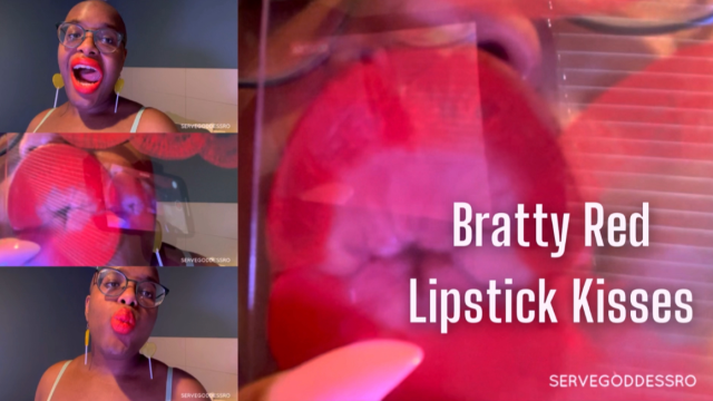 Bratty Red Lipstick Kisses - Royal Ro arrogant woman plexiglass kissing video from Royal Ro