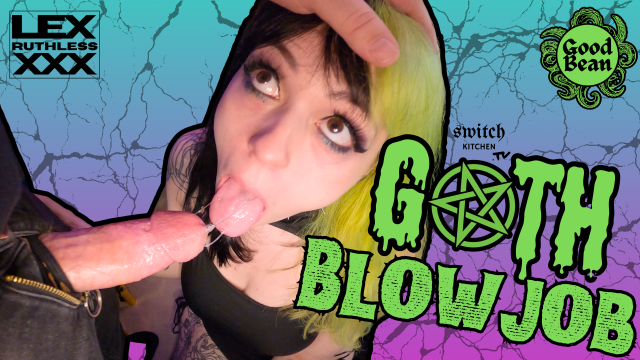 Goth with Big Fake Tits gives sloppy blowjob and tit job | Cum on Tits video from SwitchKitchenTV