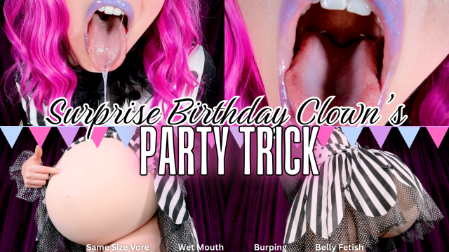 Surprise Birthday Clown's Party Trick - HD - Silly Clown Swallows You Whole, Belly Expansion Vore, Gulping, Burping, Bouncing, Teasing video from The Goddess Clue
