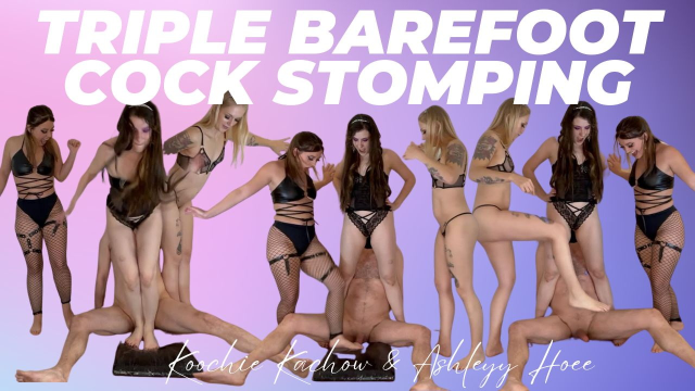 HD Ziva Fey - Triple Barefoot Cock Stomping video from Zivafey